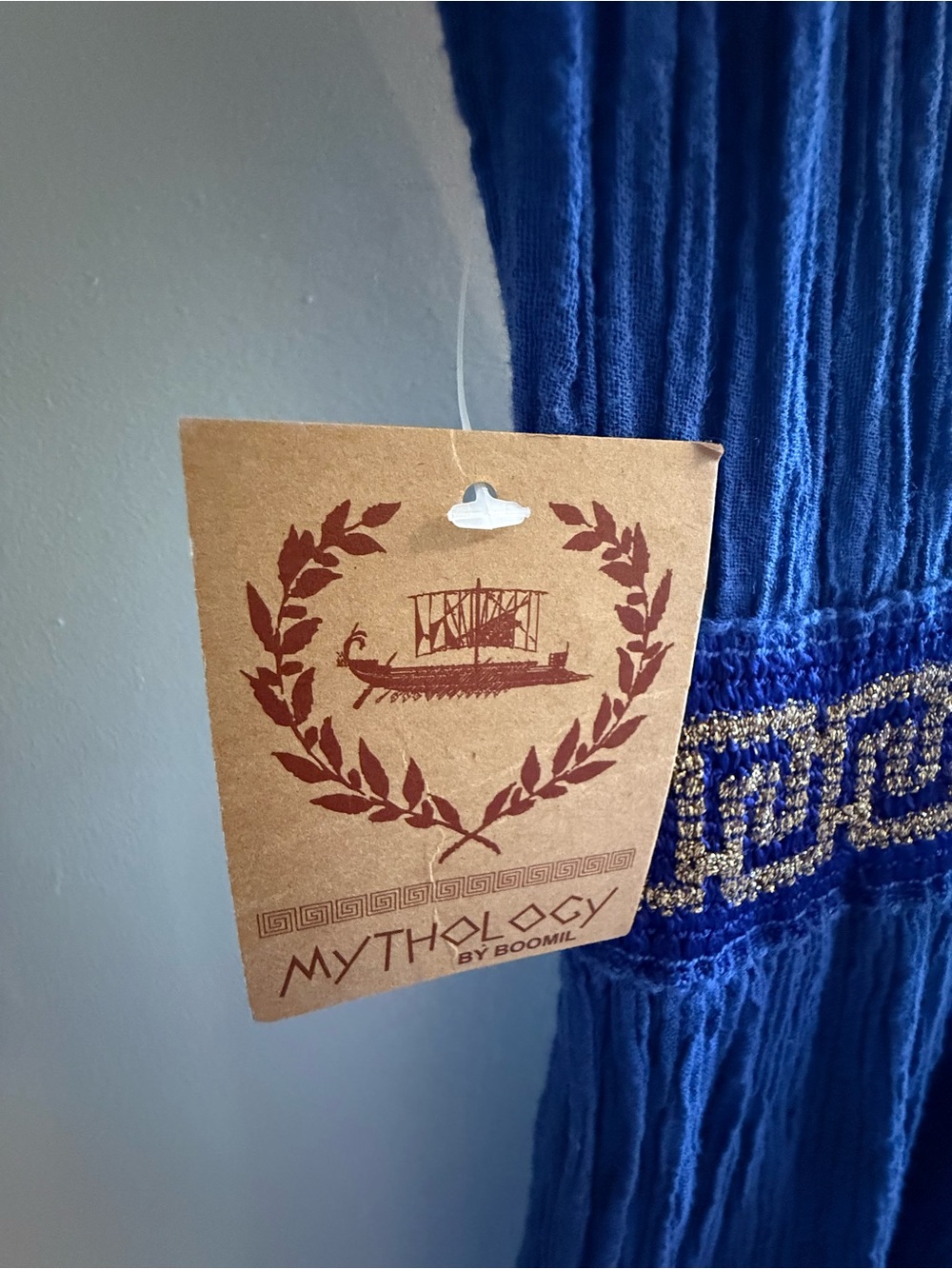 Mythology by Boomil Greek Cotton Blue Goddess Maxi Dress O/S - Picture 11 of 11